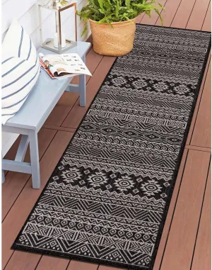 Rugshop Lecce Distressed Geometric Bohemian Textured Flat Weave Easy Cleaning Outdoor Rugs for Deck,Patio,Backyard Indoor/Outdoor Indoor/Outdoor Runner Rug 2' x 7' Black