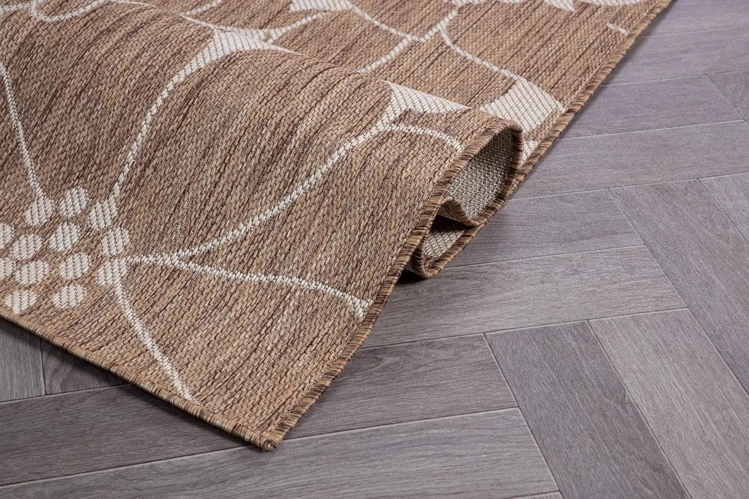 Rugshop Modern Floral Flowers Textured Flat Weave Easy Cleaning Outdoor Rugs for Deck,Patio,Backyard Indoor/Outdoor Area Rug 5' x 7' Brown