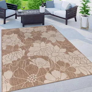 Rugshop Modern Floral Flowers Textured Flat Weave Easy Cleaning Outdoor Rugs for Deck,Patio,Backyard Indoor/Outdoor Area Rug 5' x 7' Brown