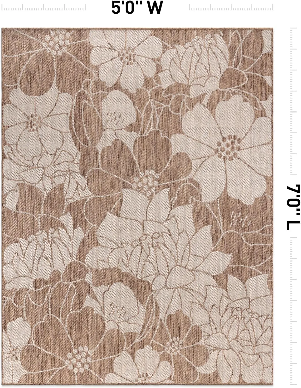 Rugshop Modern Floral Flowers Textured Flat Weave Easy Cleaning Outdoor Rugs for Deck,Patio,Backyard Indoor/Outdoor Area Rug 5' x 7' Brown