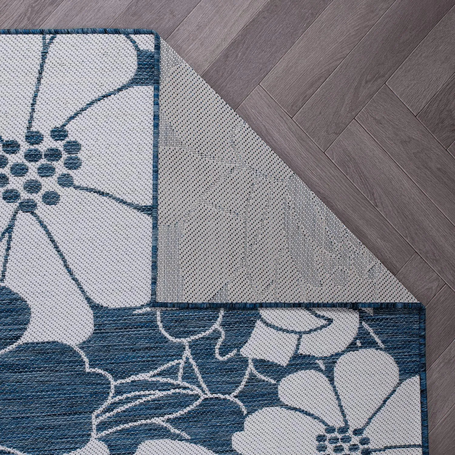 Rugshop Modern Floral Flowers Textured Flat Weave Easy Cleaning Outdoor Rugs for Deck,Patio,Backyard Indoor/Outdoor Runner Rug 2' x 7' Navy
