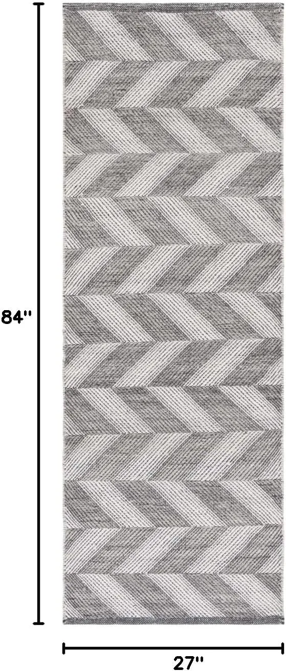 SAFAVIEH Kilim Collection Runner Rug - 2'3" x 7', Grey & Ivory, Handmade Flat Weave Chevron Wool, Ideal for High Traffic Areas in Living Room, Bedroom (KLM730F)
