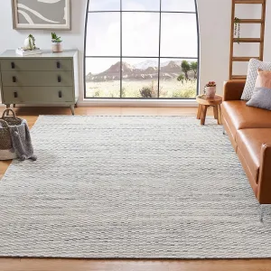 SAFAVIEH Marbella Collection Area Rug - 8' x 10', Beige & Blue, Handmade Wool, Ideal for High Traffic Areas in Living Room, Bedroom (MRB158L)