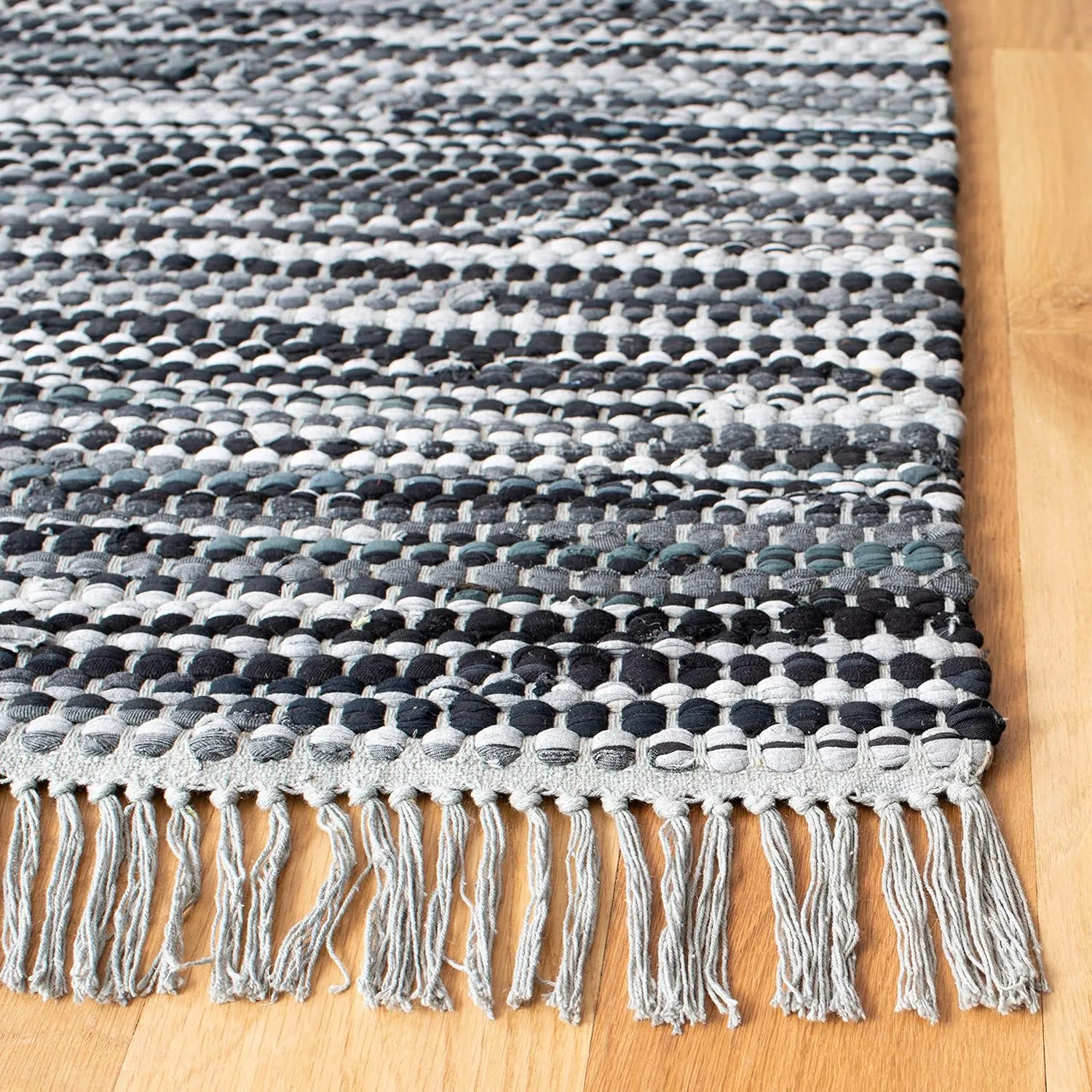 SAFAVIEH Montauk Collection Area Rug - 8' x 10', Grey & Black, Handmade Flat Weave Cotton, Ideal for High Traffic Areas in Living Room, Bedroom (MTK251F)