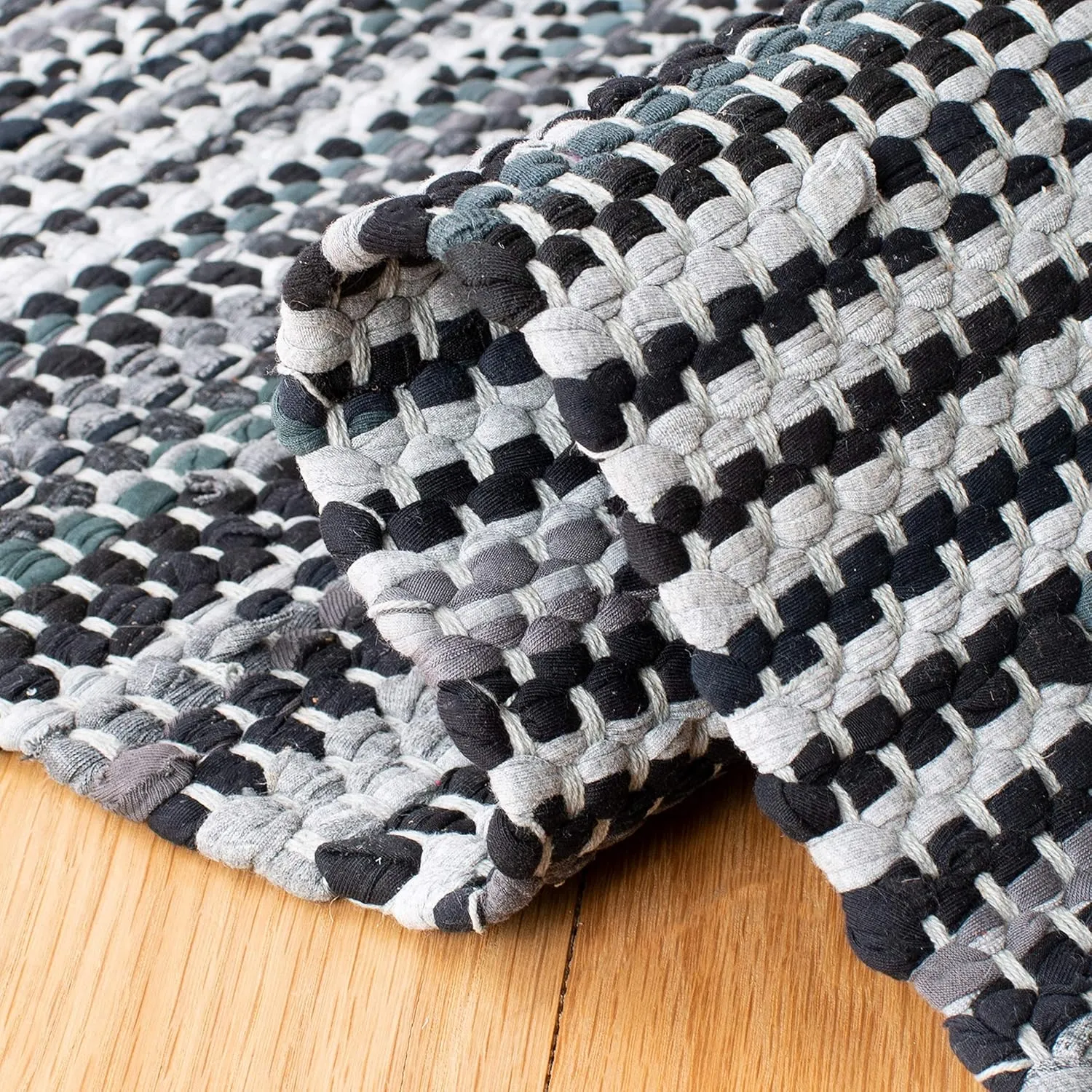 SAFAVIEH Montauk Collection Area Rug - 8' x 10', Grey & Black, Handmade Flat Weave Cotton, Ideal for High Traffic Areas in Living Room, Bedroom (MTK251F)