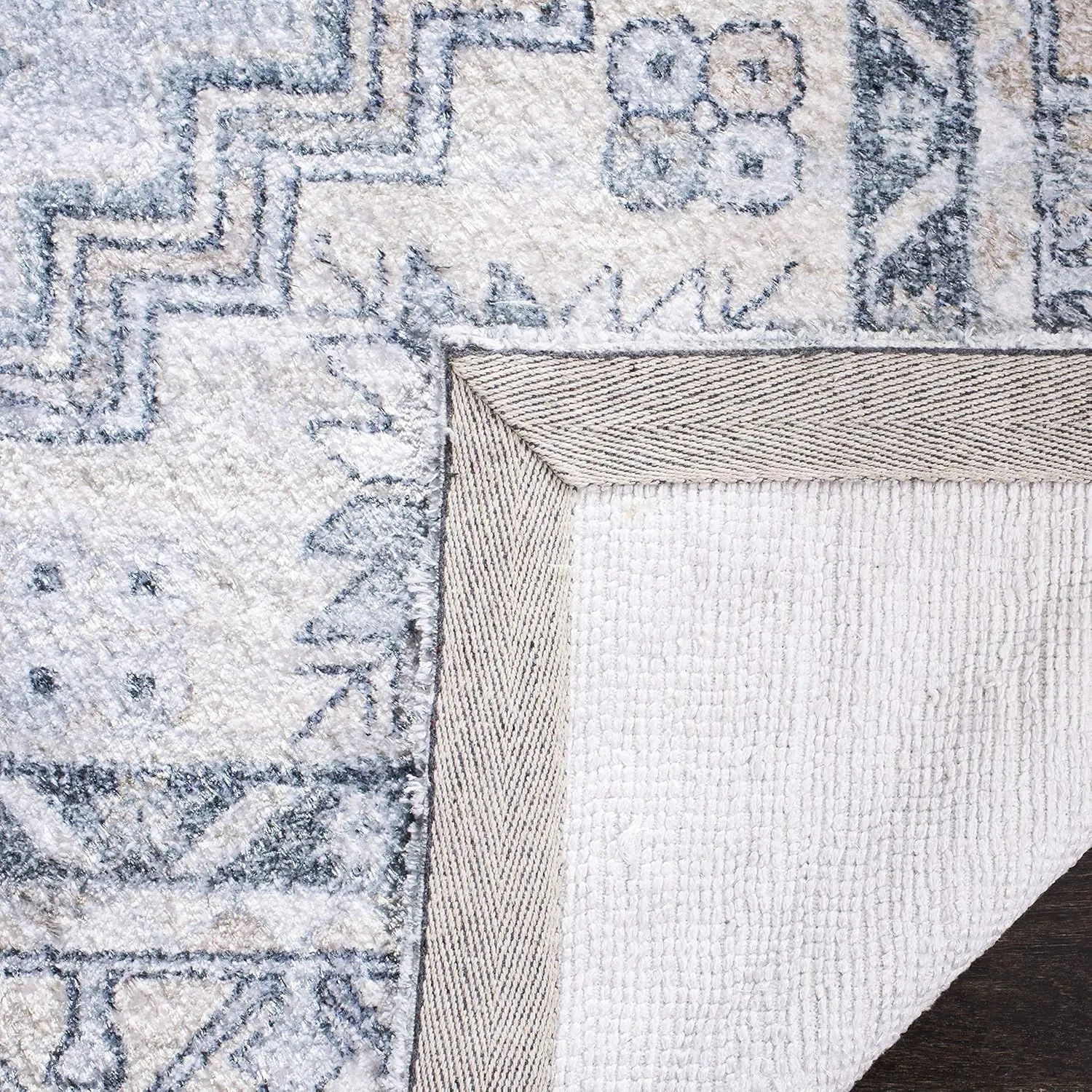 SAFAVIEH Saffron Collection 8' x 10' Grey/Ivory SFN550F Handmade Boho Chic Distressed Cotton Area Rug