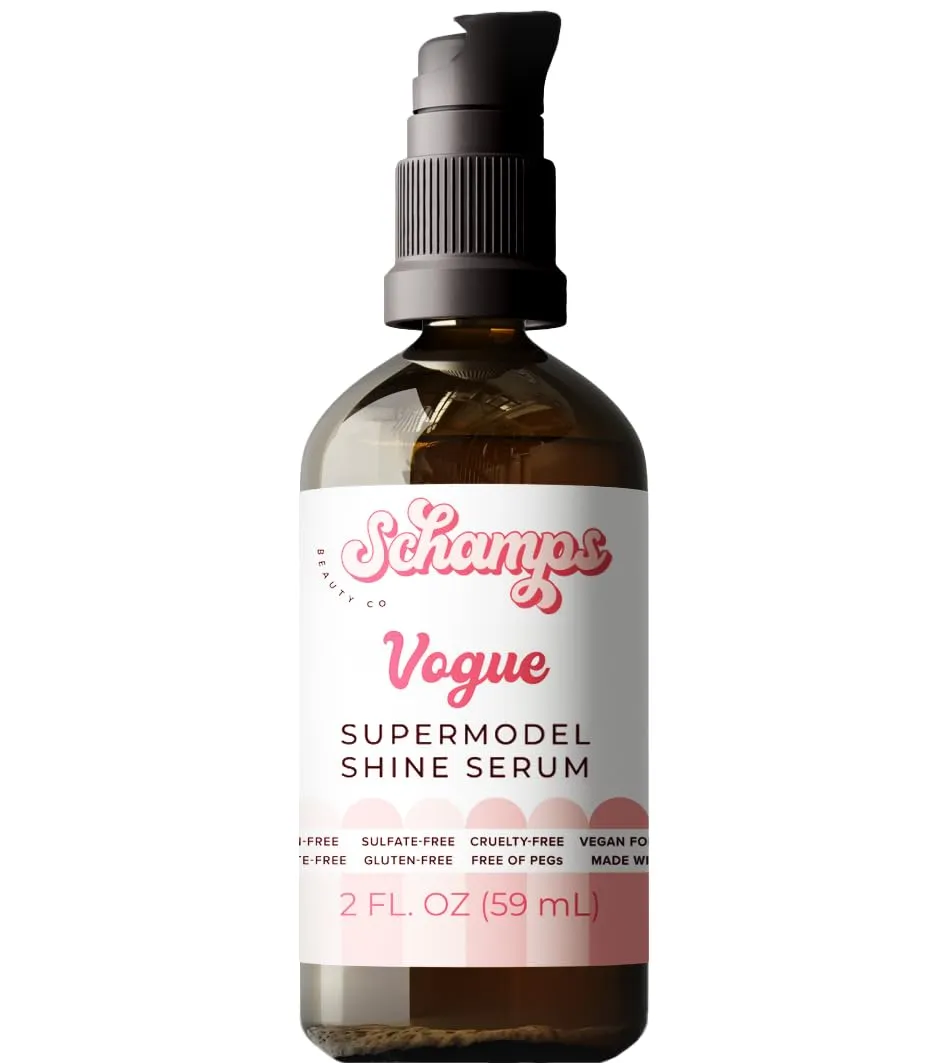Schamps Vogue Hair Serum - Heat Protectant & Shine Enhancer for All Hair Types Infused with Silk Proteins - Intense Shine Serum for Radiance & Manageability - 2 fl oz