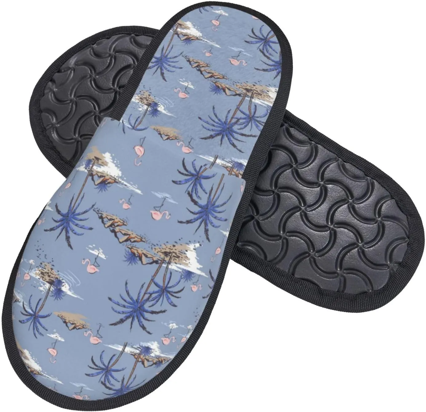 Seaside Palm Tree House Slippers for Women Men Winter Spa Slippers Indoor Soft Home Shoes Non Slip Memory Foam Slipper for Hotel Bedroom Travel