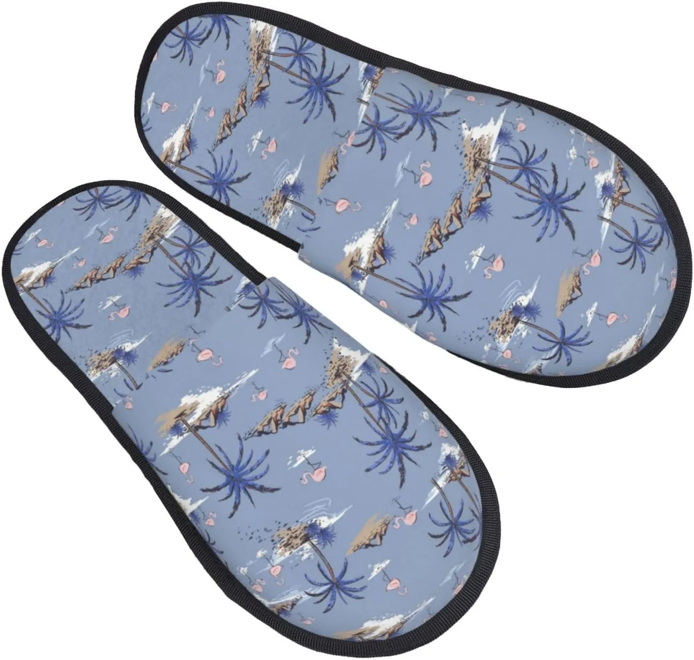 Seaside Palm Tree House Slippers for Women Men Winter Spa Slippers Indoor Soft Home Shoes Non Slip Memory Foam Slipper for Hotel Bedroom Travel