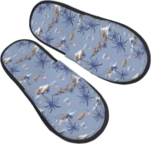 Seaside Palm Tree House Slippers for Women Men Winter Spa Slippers Indoor Soft Home Shoes Non Slip Memory Foam Slipper for Hotel Bedroom Travel