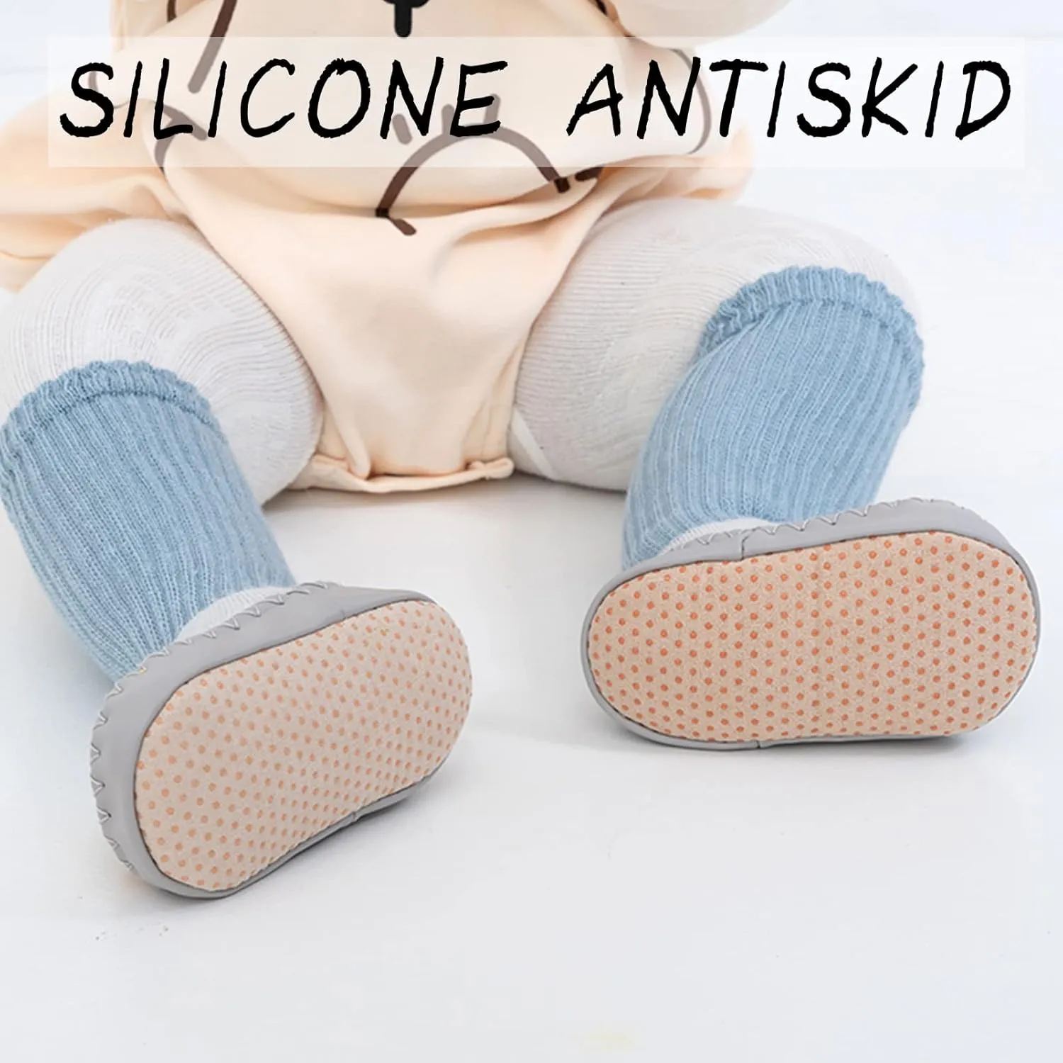 SEAUR 3 Pairs Toddler Slipper Socks Anti Skid Baby Sock Shoes for Walking Infant Moccasins Animal Crib Shoes Sock With Grips