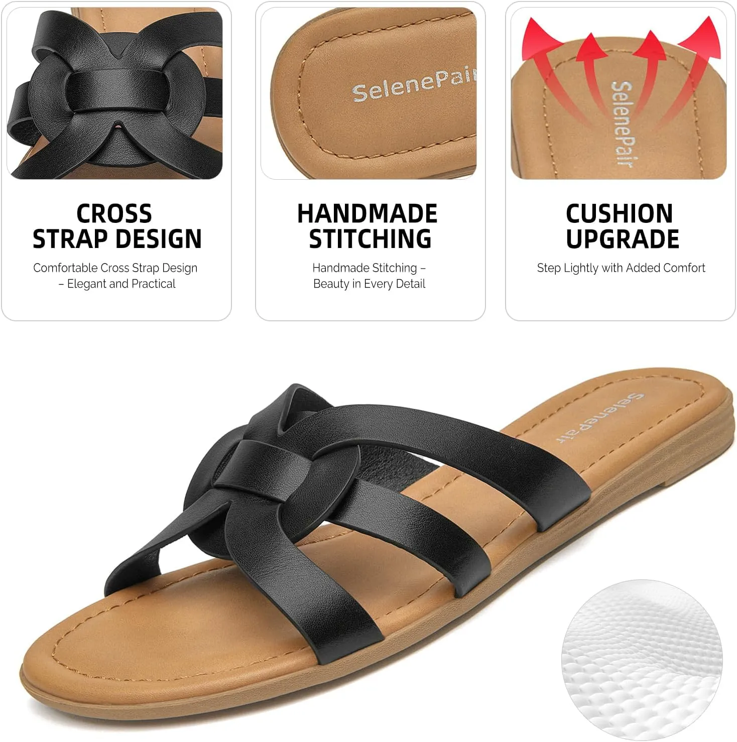 SelenePair Women's Flat Sandals Cross Strap Dress Slide Sandals Casual Summer Beach Shoes