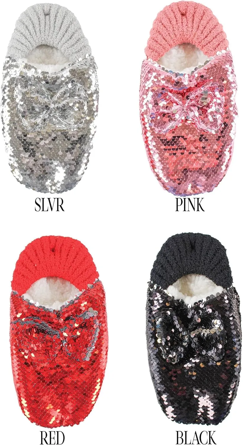 Sequin Slipper Socks With Sequin Bow