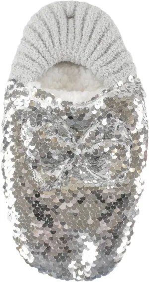 Sequin Slipper Socks With Sequin Bow
