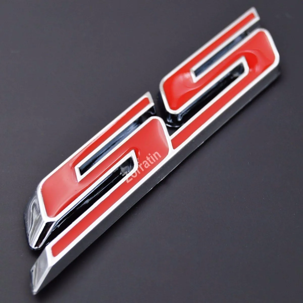 (Set of 2) Slant SS Grill Side Fender Trunk Emblem Badge Decal with Sticker for Chevrolet Chevy Camaro Impala Malibu Holden 2010 to 2025 [red Letter with Chrome Trim]