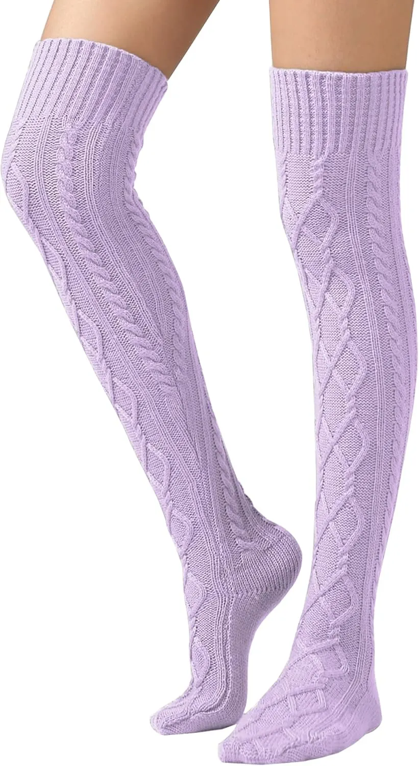 SherryDC Women's Cable Knit Thigh High Boot Socks Extra Long Winter Stockings Leg Warmers