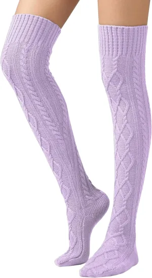 SherryDC Women's Cable Knit Thigh High Boot Socks Extra Long Winter Stockings Leg Warmers