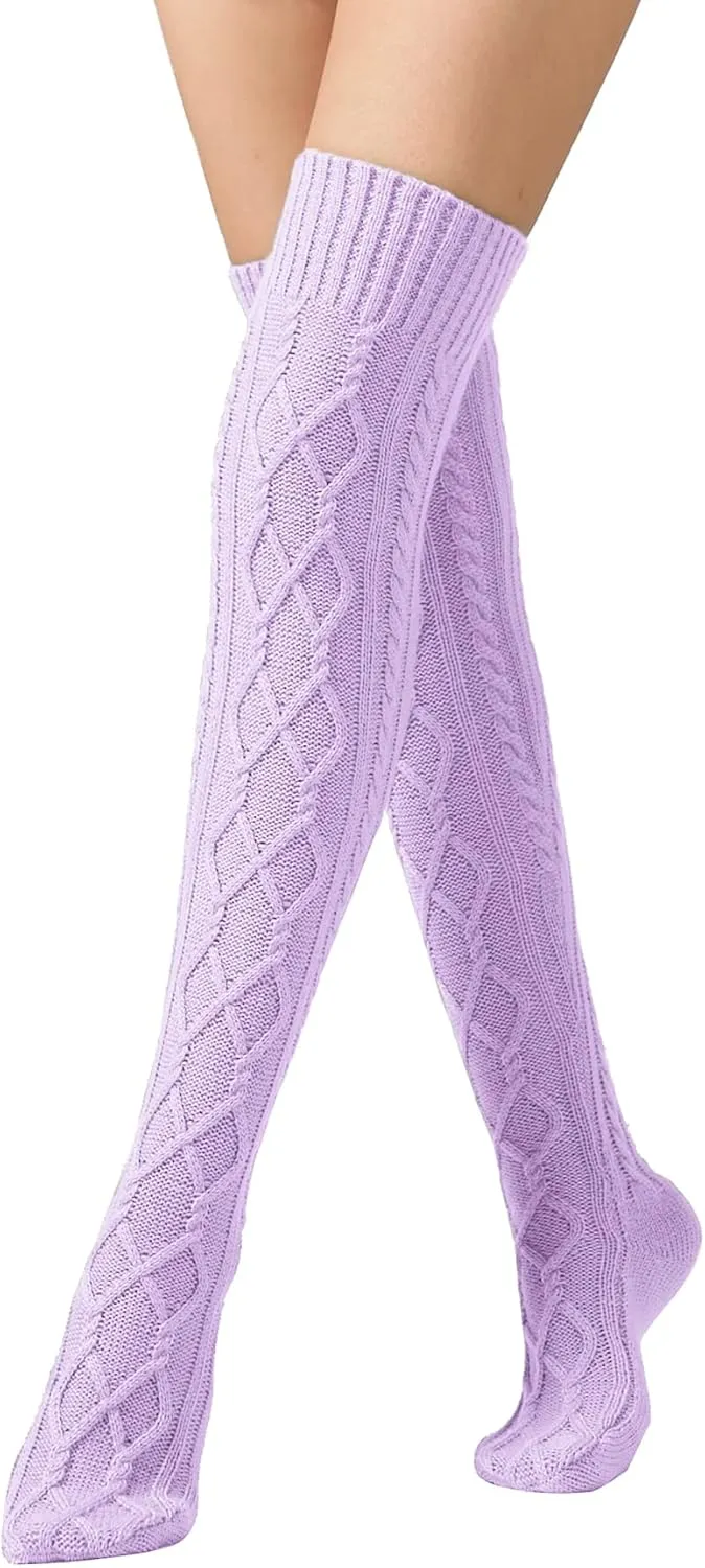 SherryDC Women's Cable Knit Thigh High Boot Socks Extra Long Winter Stockings Leg Warmers