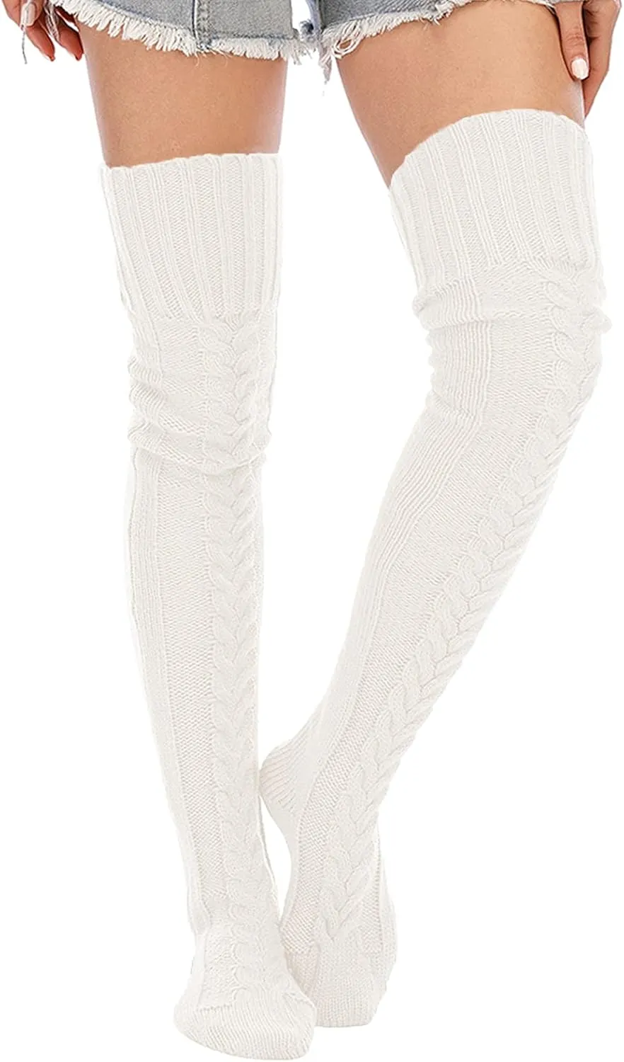 SherryDC Women's Cable Knit Thigh High Socks Winter Boot Stockings Extra Long Over Knee High Leg Warmers
