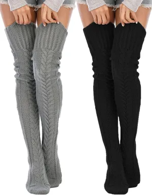 SherryDC Women's Cable Knit Thigh High Socks Winter Boot Stockings Extra Long Over Knee High Leg Warmers
