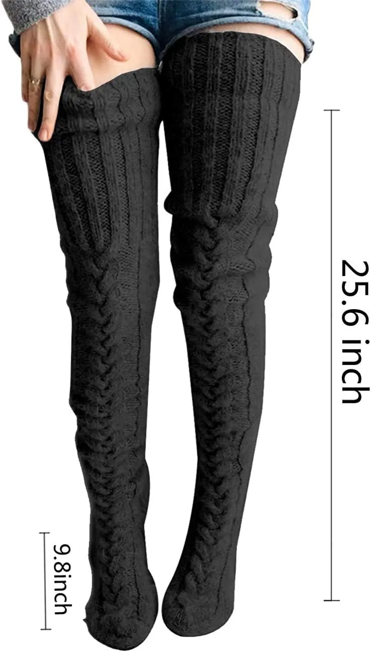 SherryDC Women's Cable Knit Thigh High Socks Winter Boot Stockings Extra Long Over Knee High Leg Warmers