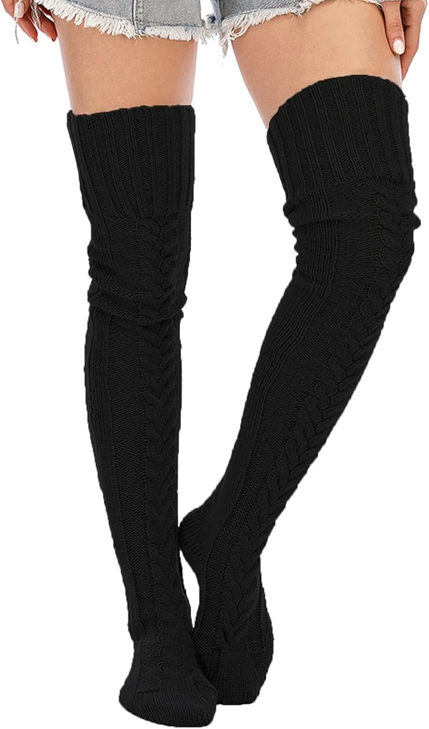 SherryDC Women's Cable Knit Thigh High Socks Winter Boot Stockings Extra Long Over Knee High Leg Warmers