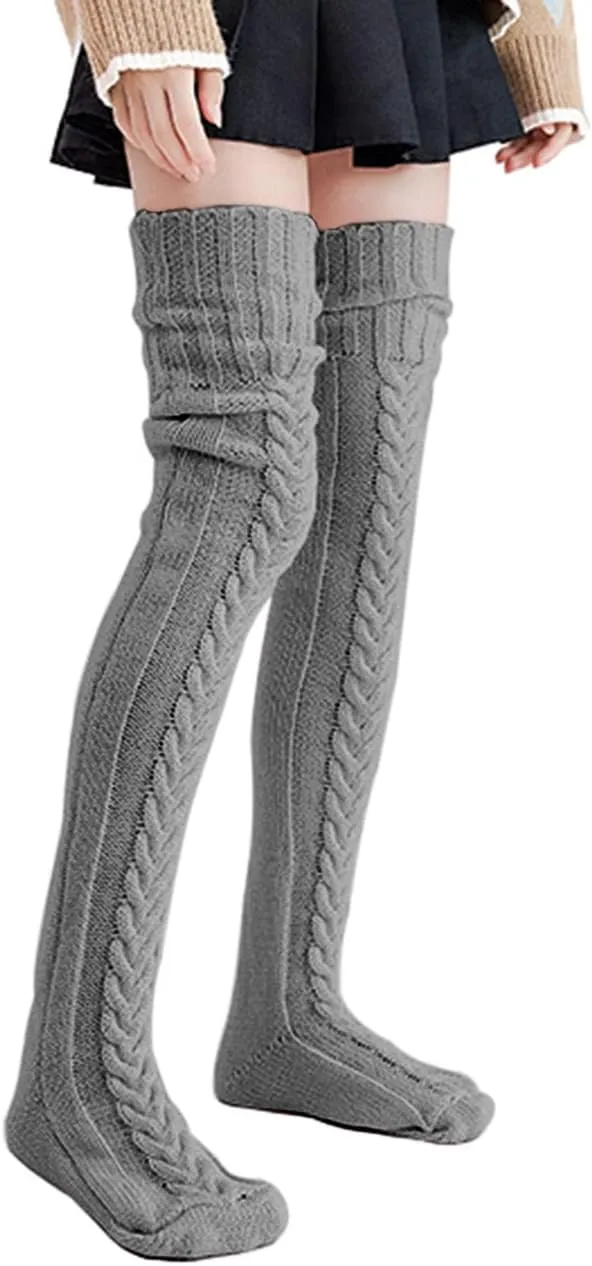 SherryDC Women's Cable Knit Thigh High Socks Winter Boot Stockings Extra Long Over Knee High Leg Warmers