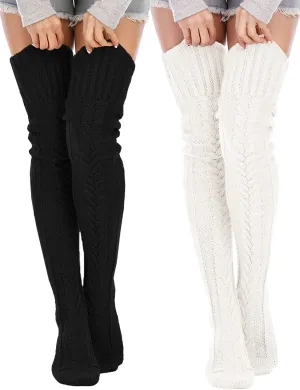 SherryDC Women's Cable Knit Thigh High Socks Winter Boot Stockings Extra Long Over Knee High Leg Warmers