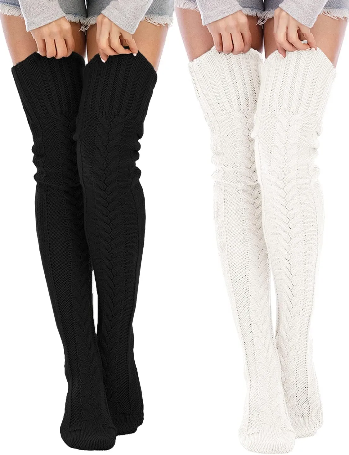 SherryDC Women's Cable Knit Thigh High Socks Winter Boot Stockings Extra Long Over Knee High Leg Warmers