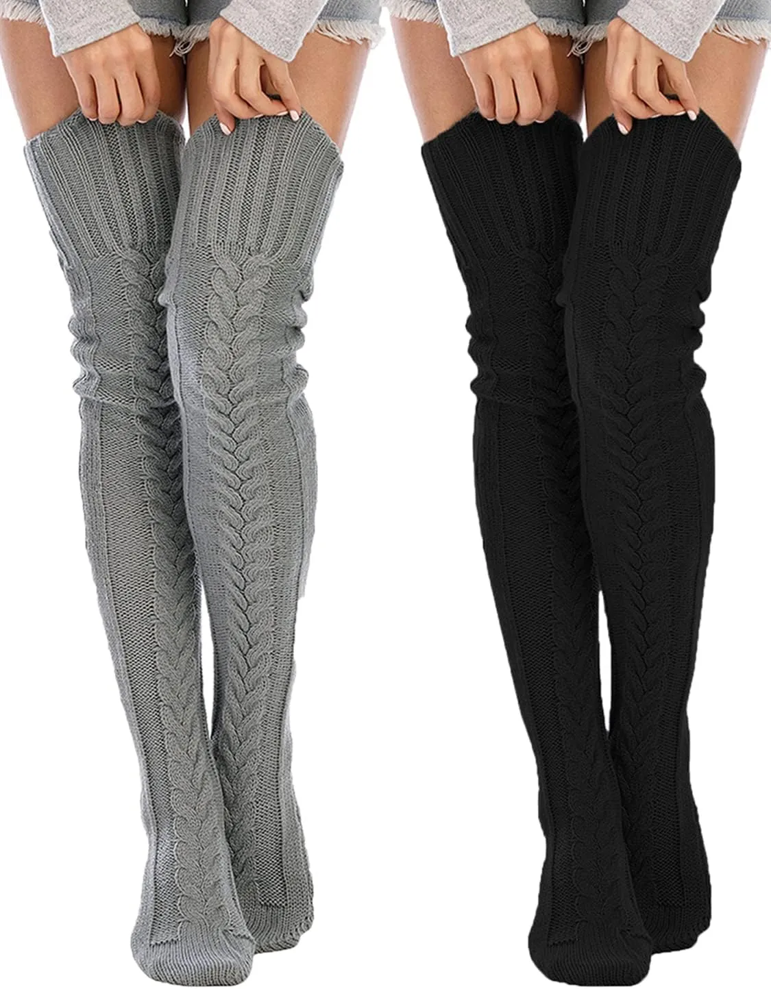 SherryDC Women's Cable Knit Thigh High Socks Winter Boot Stockings Extra Long Over Knee High Leg Warmers