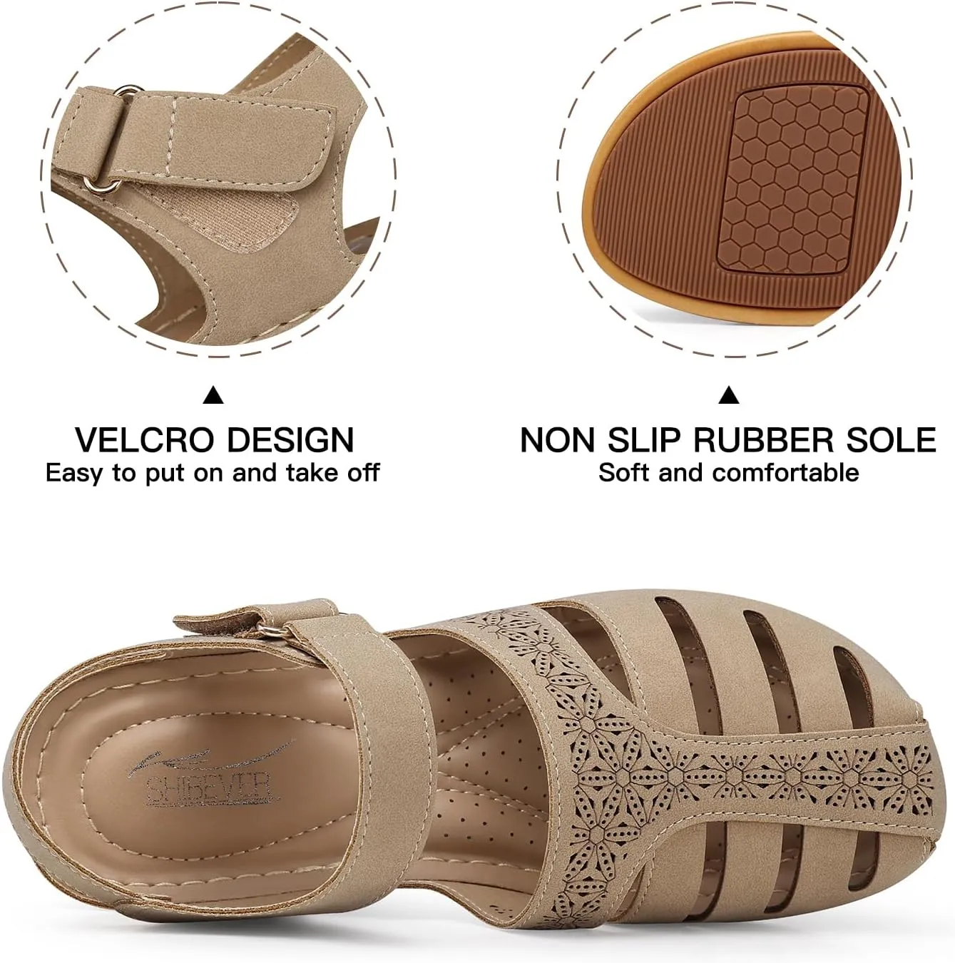 SHIBEVER Closed Toe Sandals Women: Summer Dressy Wedge Sandal - Fisherman Comfortable Hollow Out Sandals