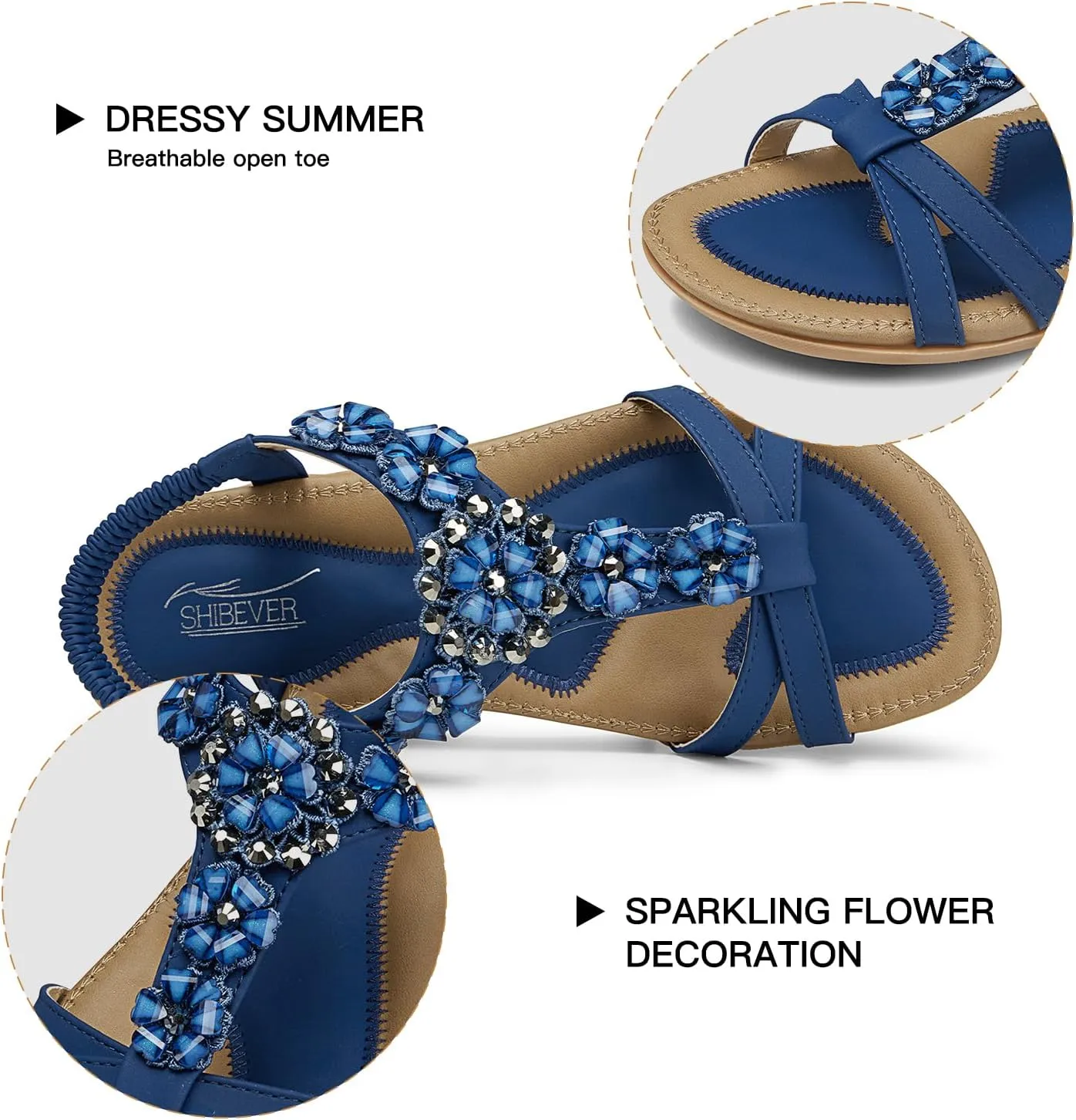 SHIBEVER Flat Sandals for Women Dressy: Summer Comfortable Ankle Strap Womens Sandal