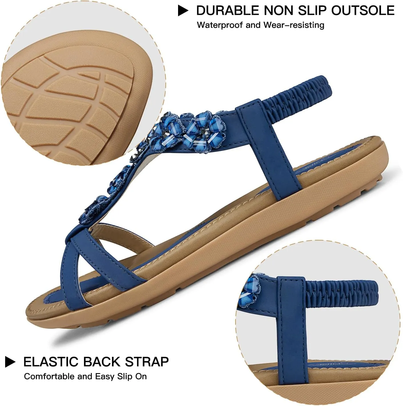 SHIBEVER Flat Sandals for Women Dressy: Summer Comfortable Ankle Strap Womens Sandal