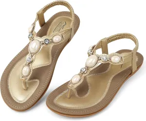 SHIBEVER Flat Sandals for Women Dressy: Summer Comfortable Dress Thong Flats Sandal