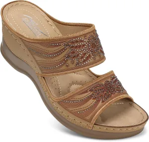 SHIBEVER Wedge Sandals For Women Dressy: Comfortable Summer - Slip On Womens Sandal