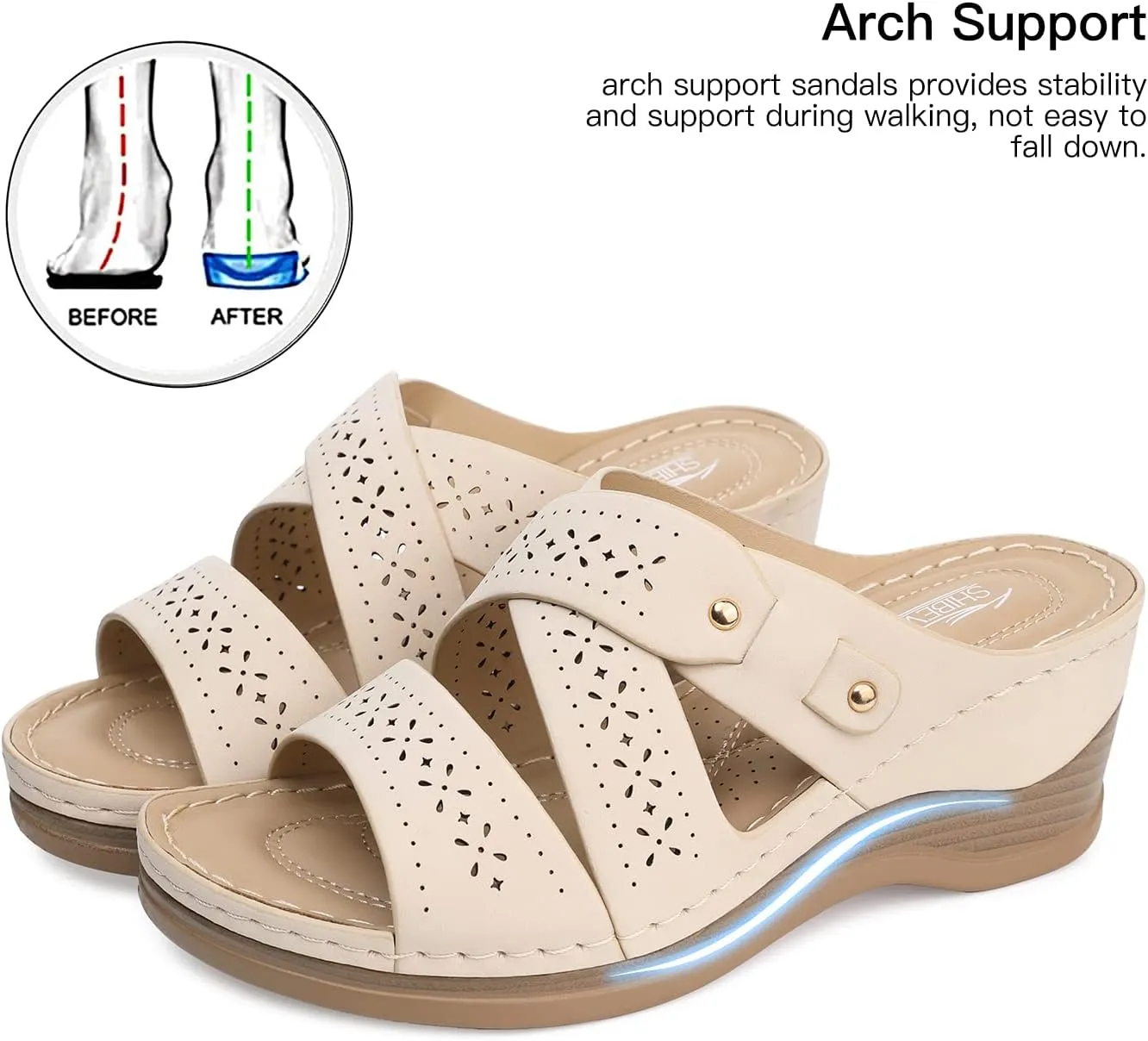 SHIBEVER Wedge Sandals Women Summer: Comfortable Open Toe Dressy Platform Sandal Shoes