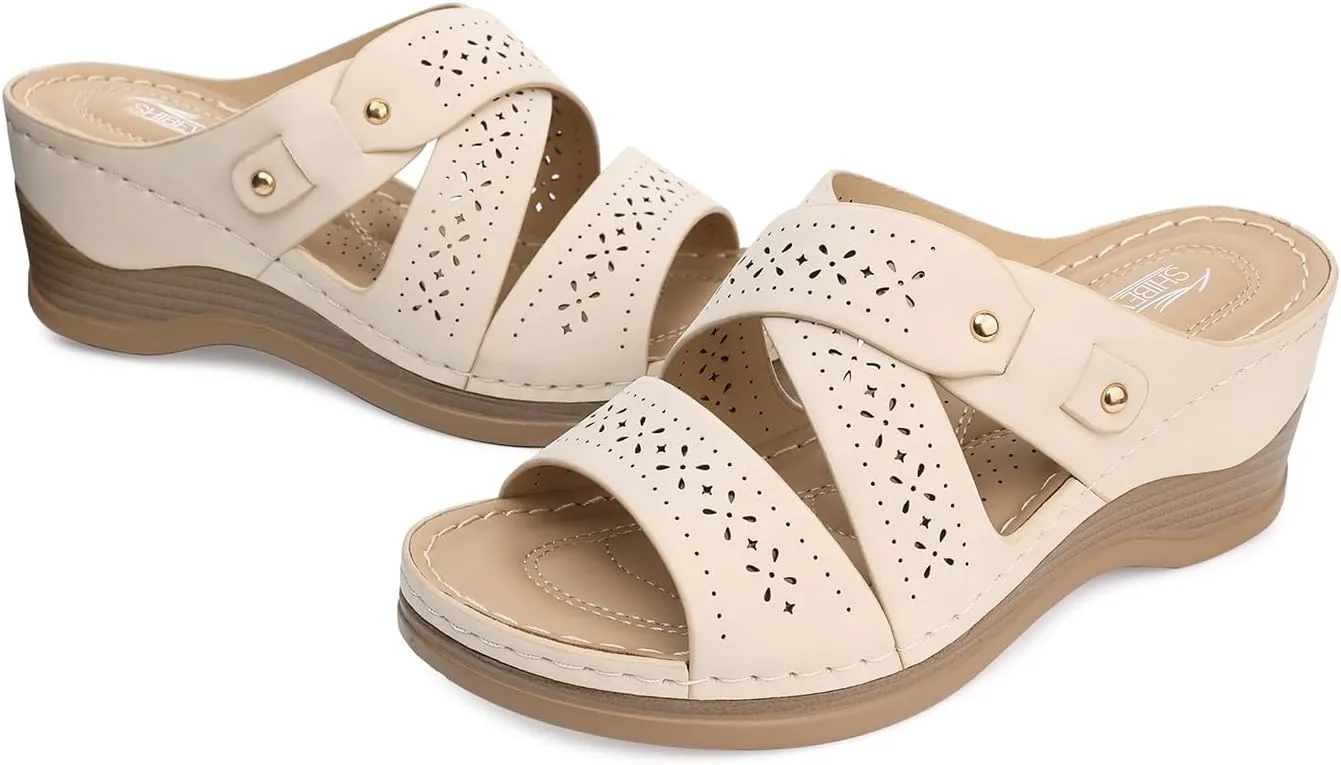SHIBEVER Wedge Sandals Women Summer: Comfortable Open Toe Dressy Platform Sandal Shoes