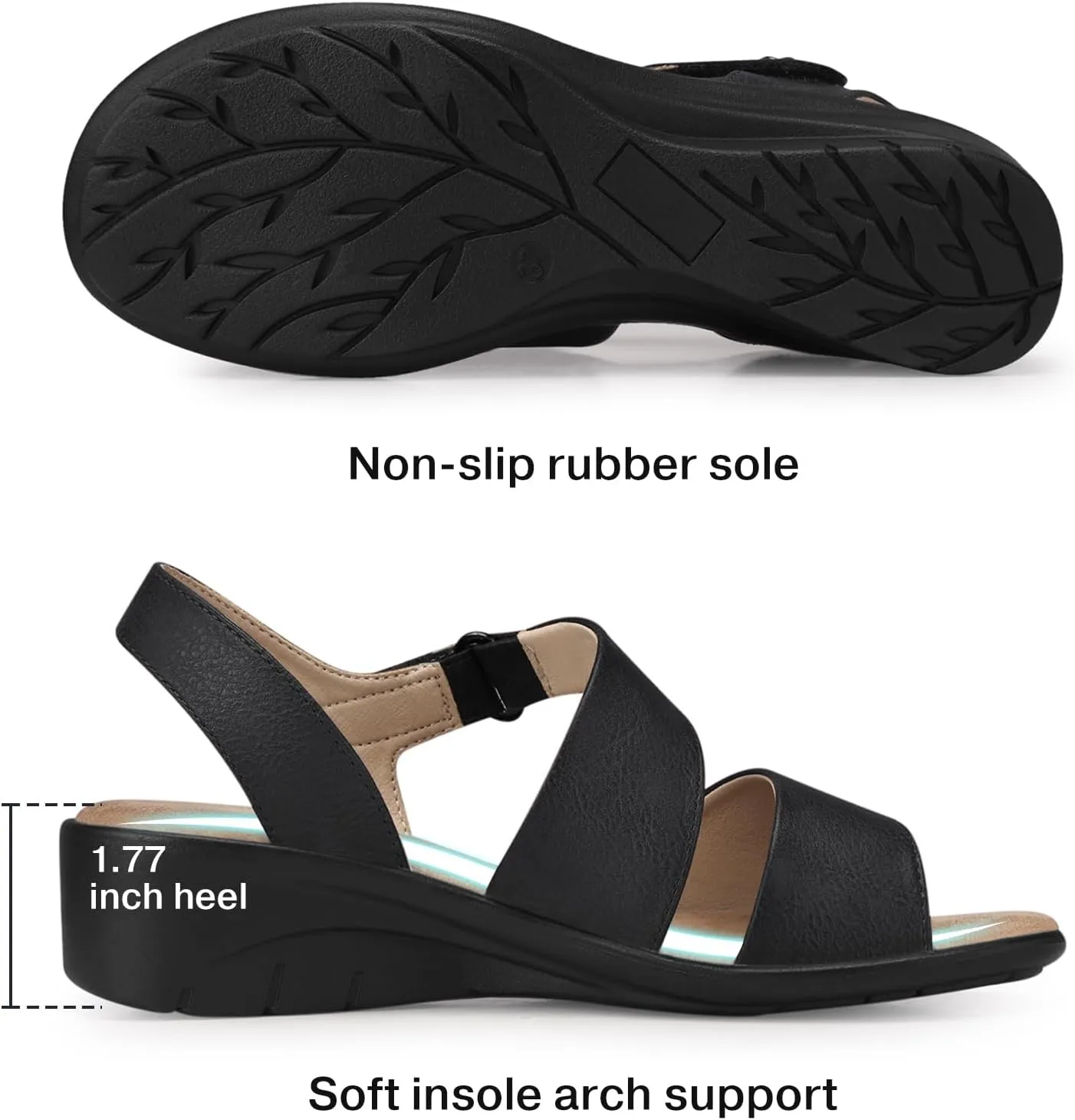 SHIBEVER Women's Low Wedge Heel Sandals Dressy Summer Ankle Strap Sandals Open Toe Comfortable Causal Platform Shoes