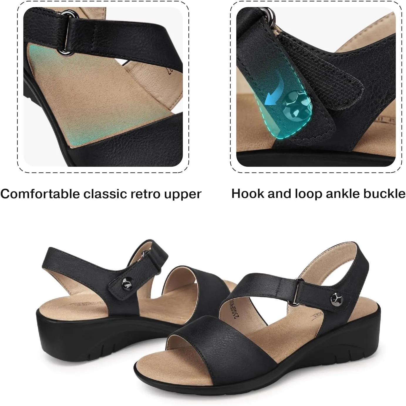 SHIBEVER Women's Low Wedge Heel Sandals Dressy Summer Ankle Strap Sandals Open Toe Comfortable Causal Platform Shoes