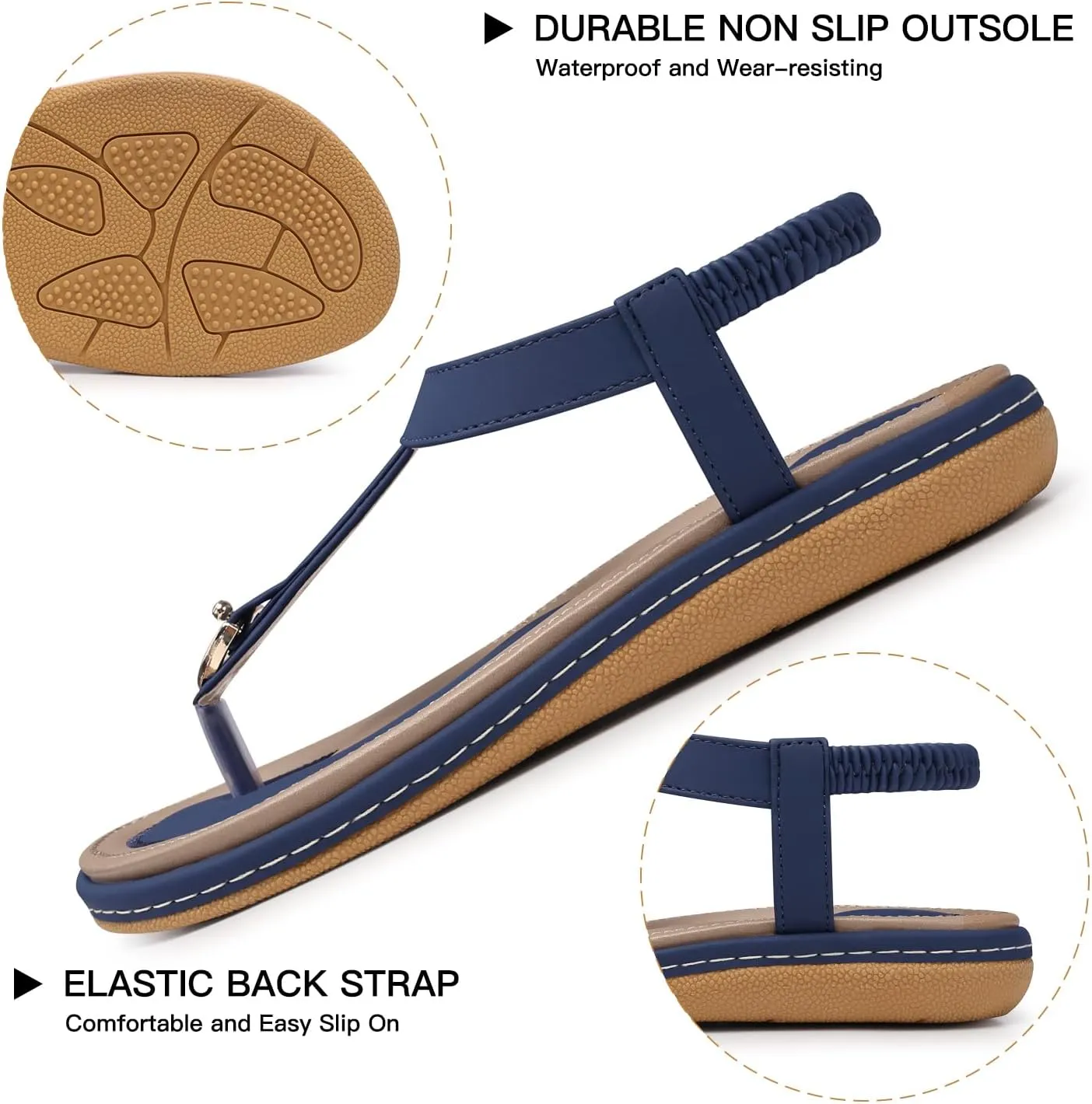 SHIBEVER Womens Sandals Summer Flat: Dressy Casual T-Strap Flip Flop Thong Flats Sandals - Comfortable Walking