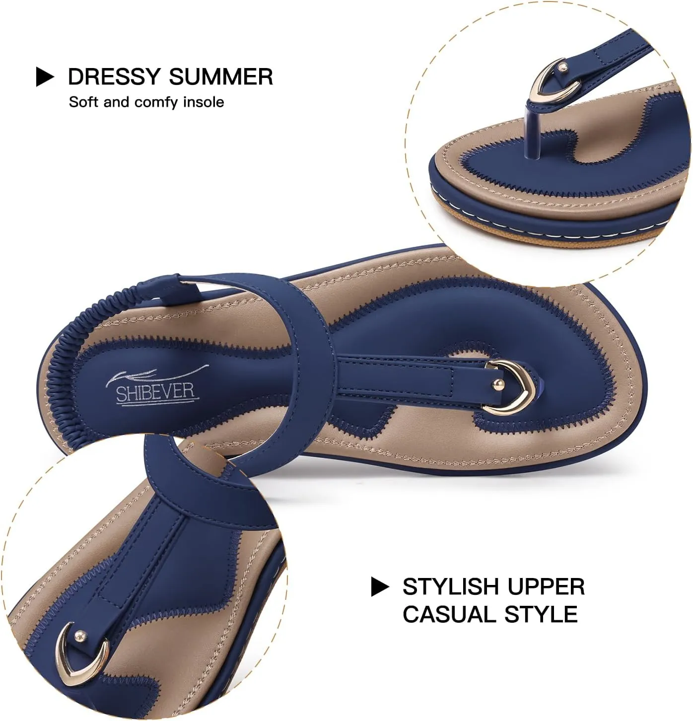 SHIBEVER Womens Sandals Summer Flat: Dressy Casual T-Strap Flip Flop Thong Flats Sandals - Comfortable Walking