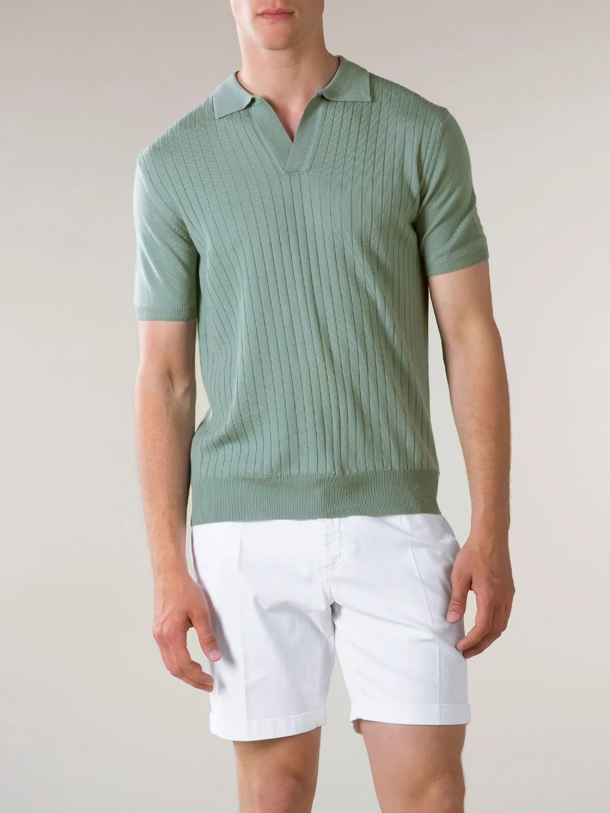 Shortsleeve Buttonless Ribbed Polo Light Green