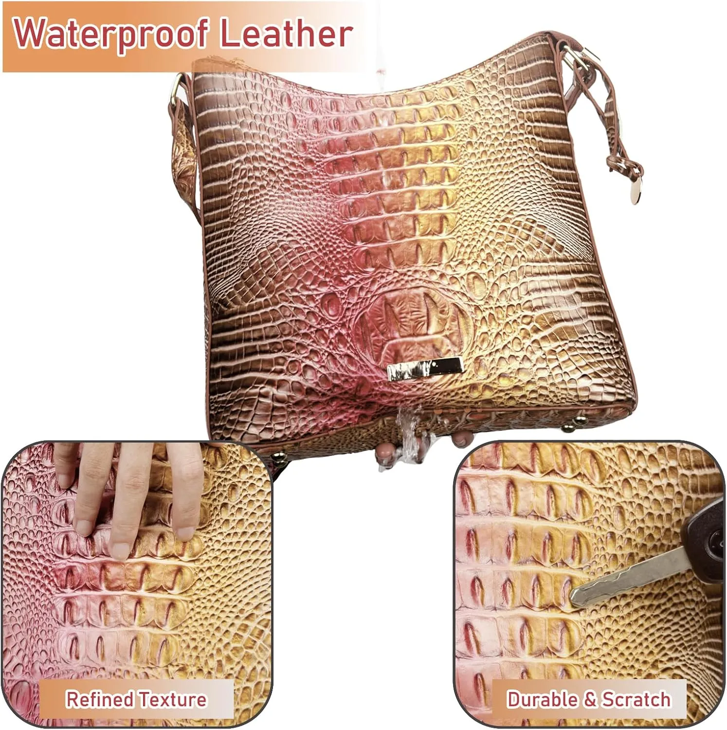 Shoulder Crocodile Flat Handbags for Women trendy Ladies Shoulder Bag Embossed Pattern Leather Crossbody Purse