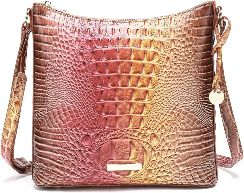 Shoulder Crocodile Flat Handbags for Women trendy Ladies Shoulder Bag Embossed Pattern Leather Crossbody Purse