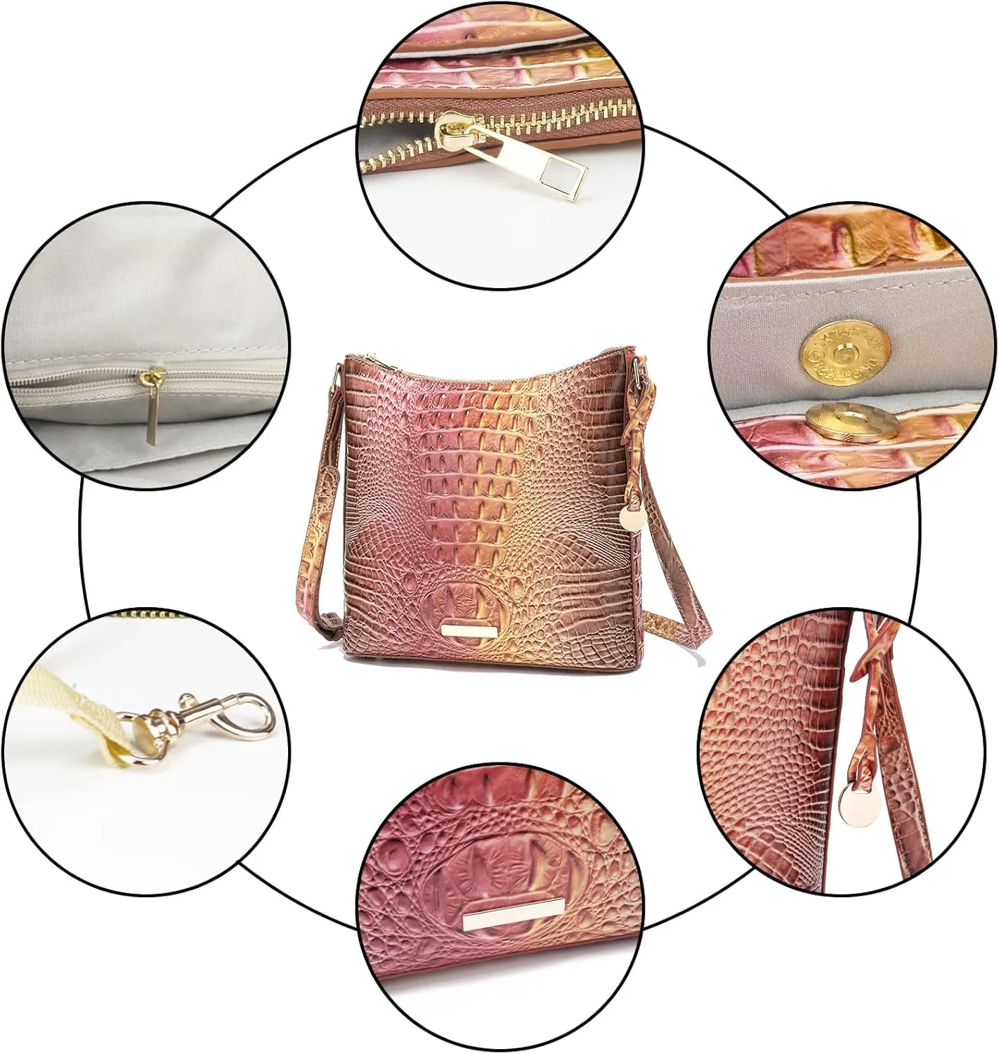 Shoulder Crocodile Flat Handbags for Women trendy Ladies Shoulder Bag Embossed Pattern Leather Crossbody Purse