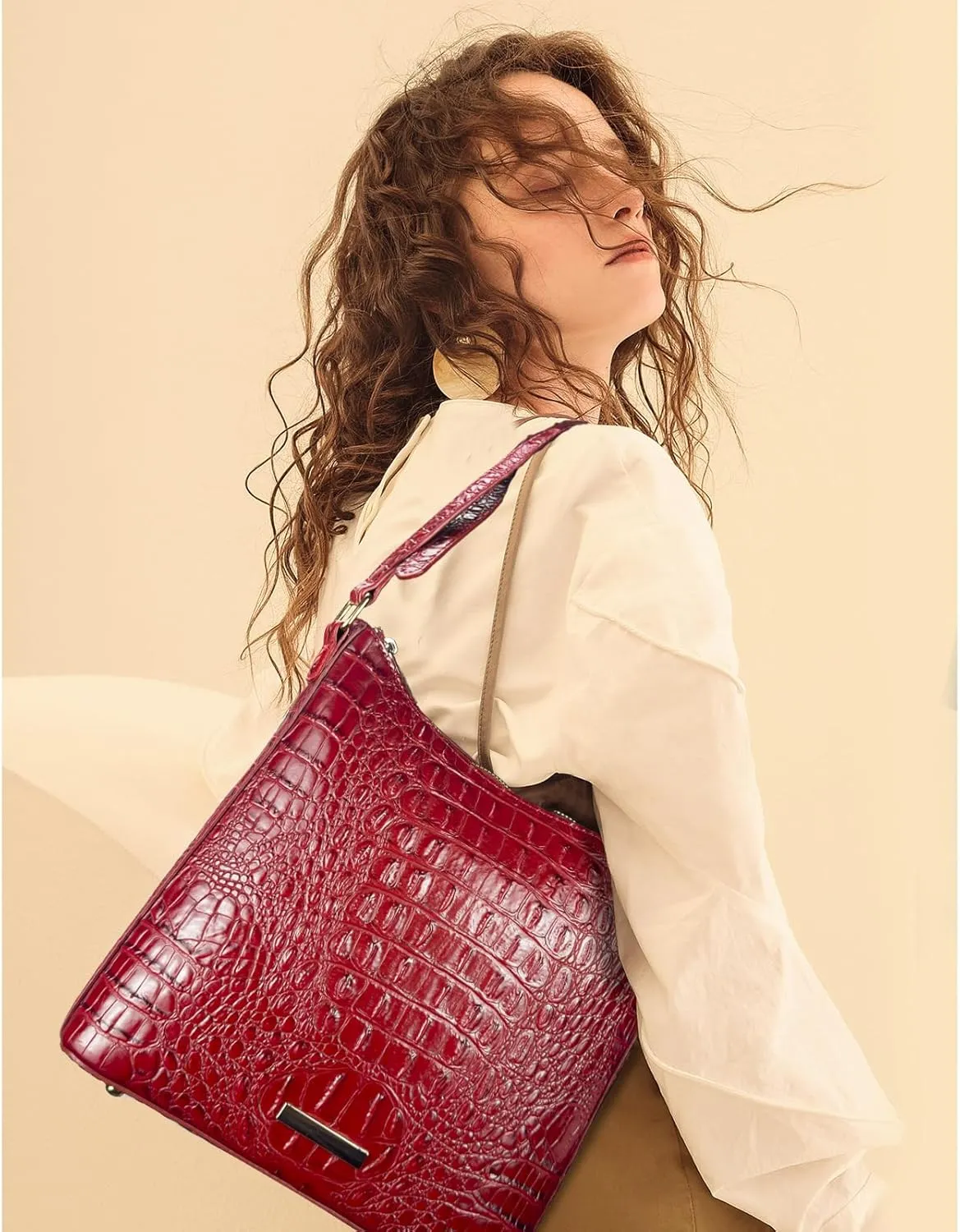 Shoulder Crocodile Flat Handbags for Women trendy Ladies Shoulder Bag Embossed Pattern Leather Crossbody Purse