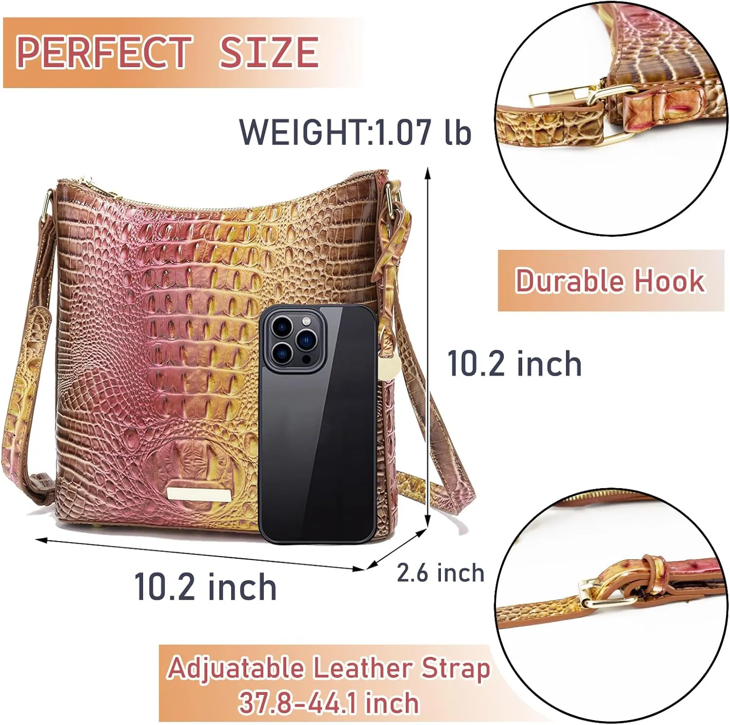 Shoulder Crocodile Flat Handbags for Women trendy Ladies Shoulder Bag Embossed Pattern Leather Crossbody Purse