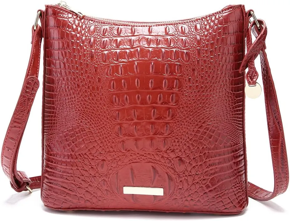 Shoulder Crocodile Flat Handbags for Women trendy Ladies Shoulder Bag Embossed Pattern Leather Crossbody Purse