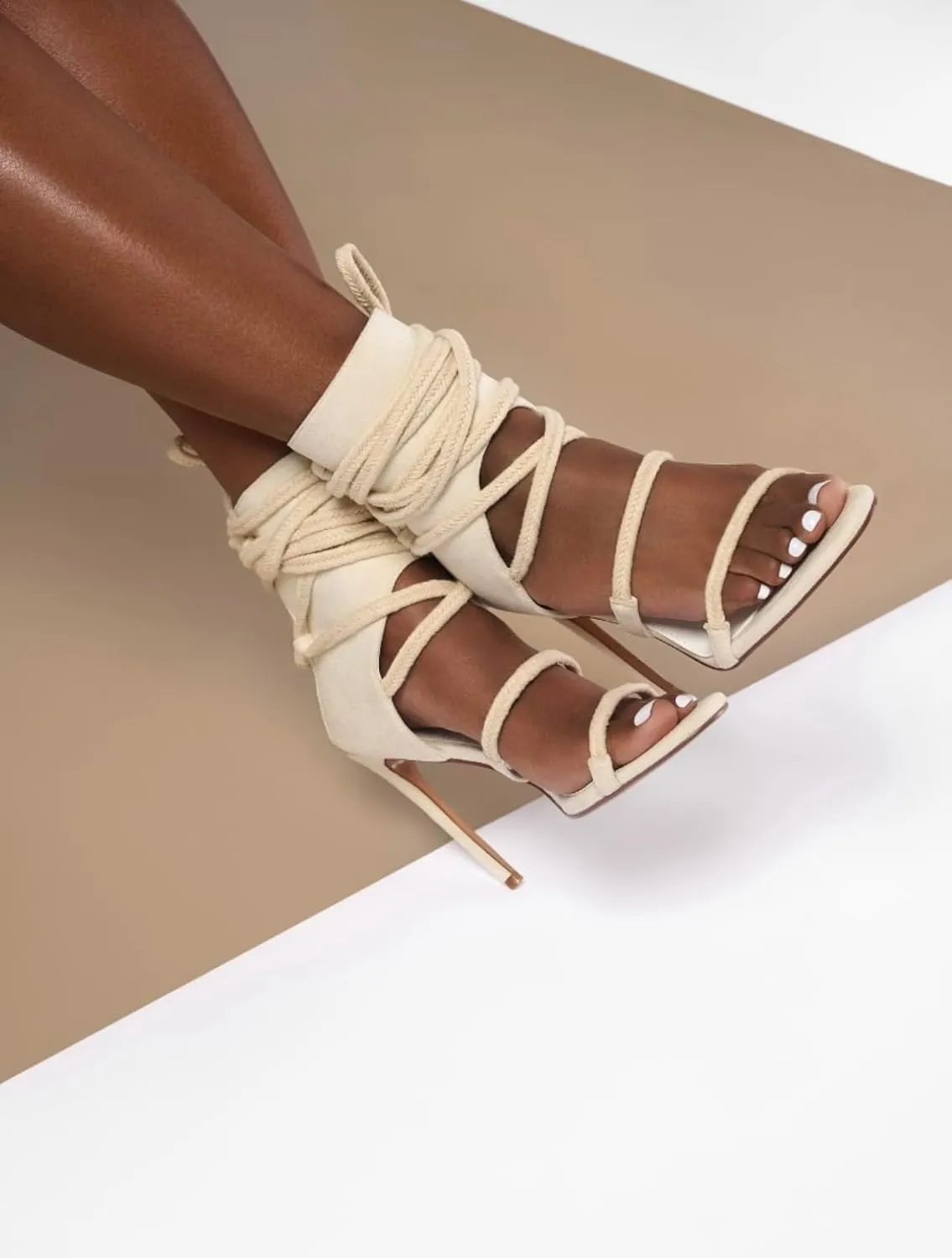 Signature Collection Arya Women Eggshell Rope High Heels Sandal - Elegant & Comfortable Fashion Footwear for Every Occasion