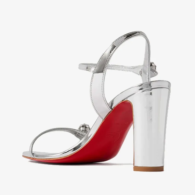 Silver Leather Sandal with Crystal Spheres